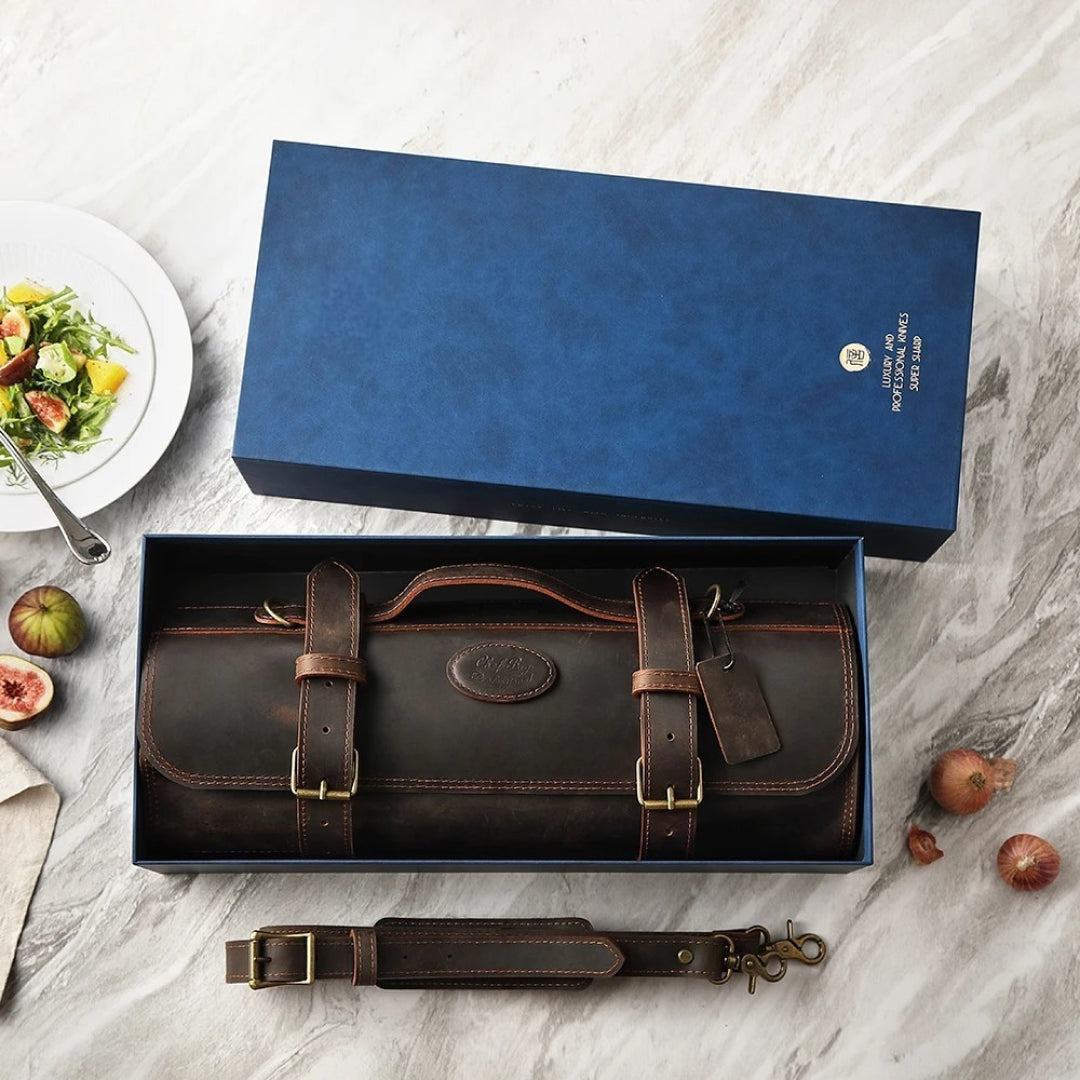 Luxury Chef Knife Bag - Protection & Storgae of Chef Knives - Full Grain Leather - Gift Box - Hatori Hanzo