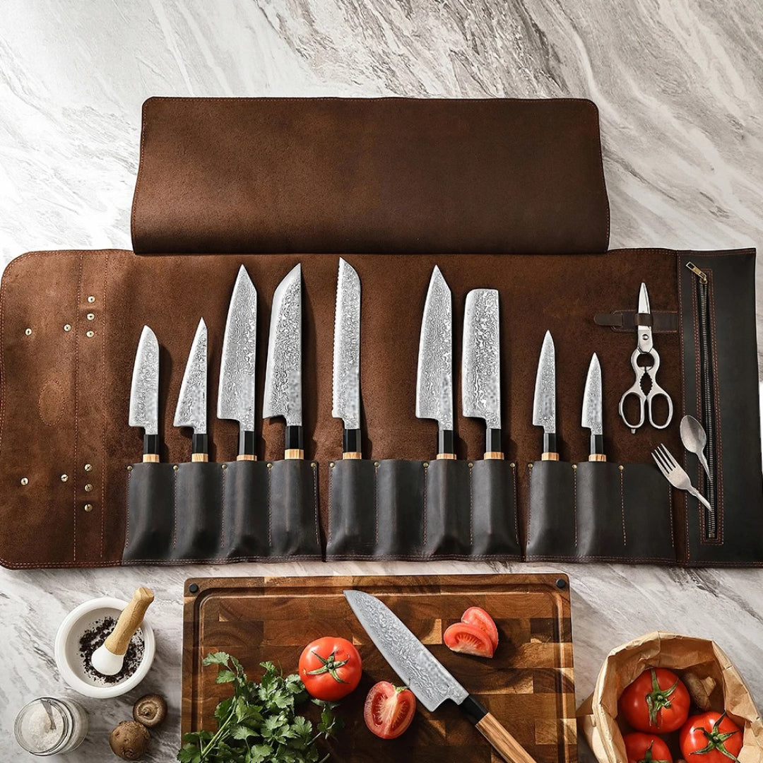 Luxury Chef Knife Bag - Protection & Storgae of Chef Knives - Full Grain Leather - Hatori Hanzo