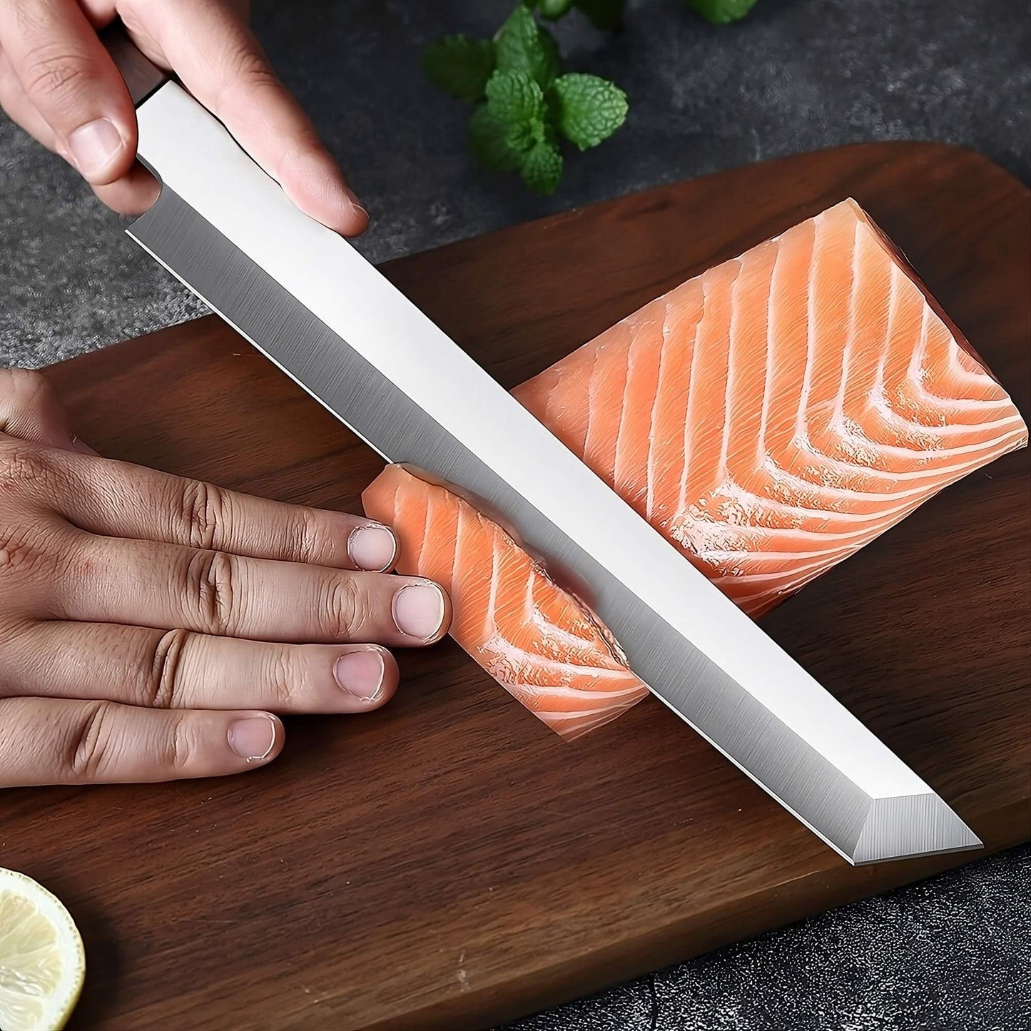 Ebisu Hanzo Sashimi & Sushi Kitchen Knife Slicing Salmon Hatori Hanzo